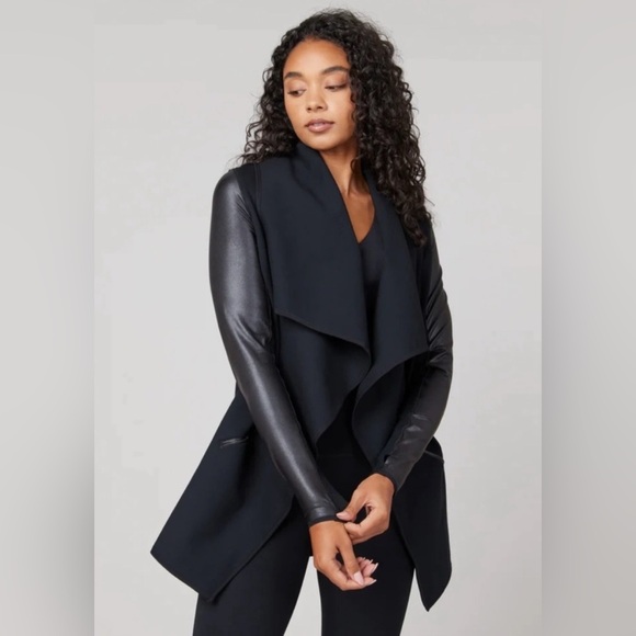 SPANX DRAPE JACKET VERY BLACK FAUX LEATHER NWT SIZE 3X PLUS CURVE - Picture 1 of 14